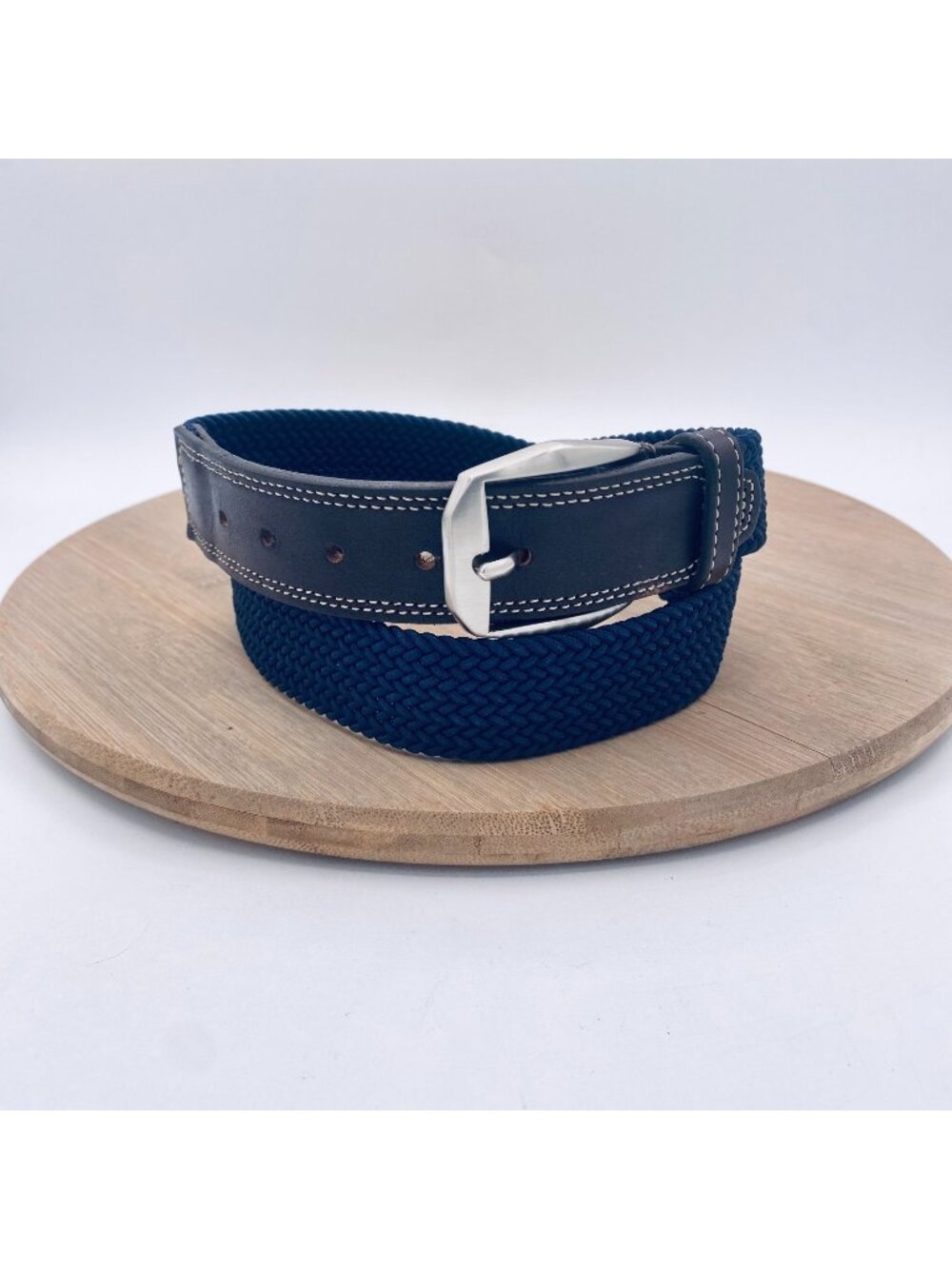 Martin Dingman Belt Mens 34 Brown Leather Nylon Trim Silver Buckle Golf
